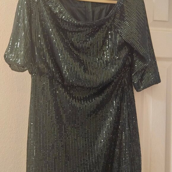 Green Sequin holiday Event party occasion stretch shiny midi sexy dress XL - Picture 6 of 7